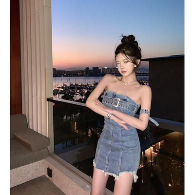 Hoa hậu titi Mỹ hot girl ống top váy denim nữ tinh khôi mong muốn vòng mông săn chắc eo váy mỏng mùa hè