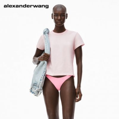[New Spring / Summer] Áo phông dệt kim xoắn cao có logo Ms. Alexander Wang Màu hồng nhạt