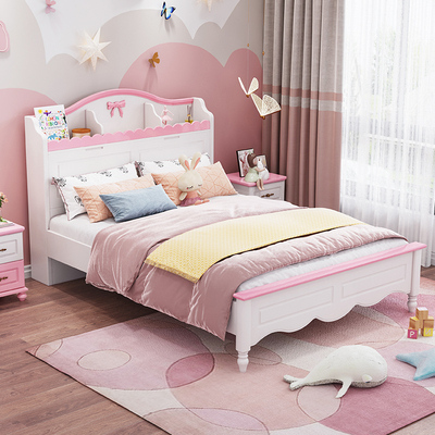 Giường trẻ em bé gái giường ngủ công chúa kết hợp bướm hồng 1,5m thanh niên đơn kết hợp đồ nội thất sang trọng nhẹ nhàng