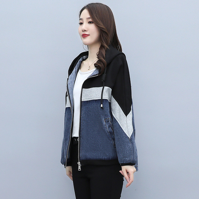 Áo khoác denim ngắn của phụ nữ mùa xuân năm 2021 mới mùa thu phiên bản Hàn Quốc lỏng lẻo đơn giản có mũ trùm đầu áo khoác đồng phục bóng chày của phụ nữ