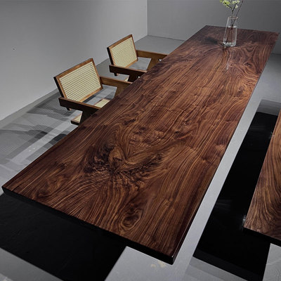 Gỗ óc chó đen Bắc Mỹ gỗ rắn bảng lớn bàn trà bàn trà Okan bàn ăn cạnh gỗ tự nhiên bàn gỗ mun nguyên tấm