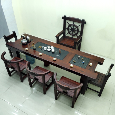 Bàn trà gỗ tàu cũ bàn ghế kết hợp bàn trà gỗ nguyên tấm nguyên chất văn phòng tối giản hiện đại Bàn trà Trung Quốc nhà bộ một