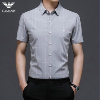 Chiamania ngắn tay áo sơ mi nam mùa hè băng lụa dài tay kẻ sọc inch áo sơ mi nam công sở cao cấp