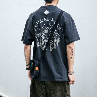 Nam giới ngắn tay mới mùa hè giản dị in chữ retro hàng đầu Nhật Bản thương hiệu T-shirt nửa tay lỏng lẻo