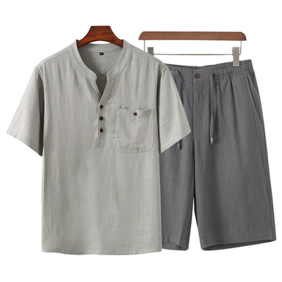 Mùa hè của người đàn ông trung niên mùa hè Bộ quần áo ngắn tay mùa hè 40-50 tuổi Quần soóc ông nội trung niên và cao tuổi Quần áo Ngày của Cha