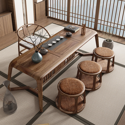 Bàn trà kiểu Trung Quốc mới Bàn trà gỗ nguyên khối Bàn trà gia đình hiện đại Bàn ghế Zen kết hợp đồ nội thất gỗ tần bì