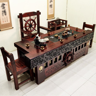 Bàn trà gỗ thuyền cũ và ghế kết hợp bàn trà kung fu gỗ rắn