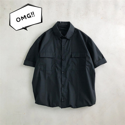Áo sơ mi công cụ đẹp trai phong cách Hồng Kông xu hướng Nhật Bản mùa hè nam giới ngắn tay áo sơ mi thủy triều thương hiệu áo khoác rộng rãi phù hợp với tất cả các kết hợp bình thường