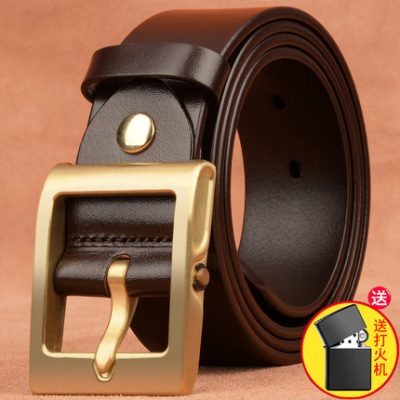 Rắn đồng nguyên chất khóa thắt lưng thắt lưng da của nam giới thắt lưng đầu lớp da bò nguyên chất thanh niên khóa ghim denim thắt lưng quần retro