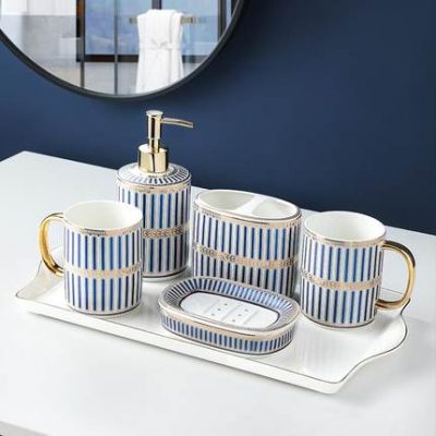 Bắc Âu phòng tắm rửa bộ nhà phòng tắm ánh sáng sang trọng cốc nước súc miệng cung cấp cặp vợ chồng đánh răng cốc gốm sứ bộ năm mảnh