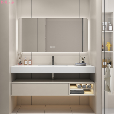 Tủ phòng tắm bằng đá phiến đơn giản sang trọng nhẹ kết hợp một chậu chậu rửa hai lớp thông minh chậu rửa chậu rửa tủ gương phòng tắm