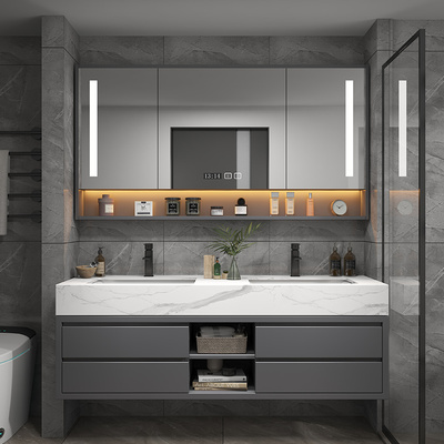 Phòng tắm sang trọng nhẹ đá phiến một tủ phòng tắm kết hợp chậu rửa chậu rửa chậu đôi tủ phòng tắm 1,5 mét