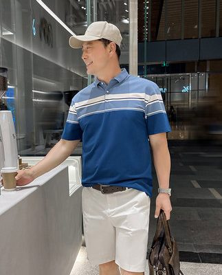 Áo thun nam trung niên dành cho người cha mùa hè ngắn tay áo thun nam giới trung niên và người cao tuổi sọc quần áo giản dị của người cha