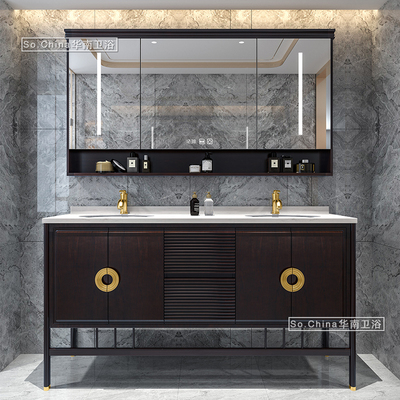 Hiện đại mới phong cách Trung Quốc bồn rửa đôi phòng tắm tủ kết hợp bồn rửa bồn rửa bằng gỗ rắn bồn rửa đôi nhà vệ sinh