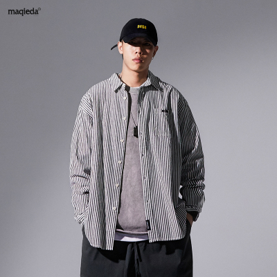 Macheda mùa xuân Nhật Bản retro áo sơ mi sọc nhỏ tươi mát của nam giới xu hướng lỏng lẻo áo sơ mi dài tay giản dị mùa xuân và mùa thu