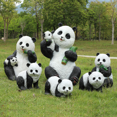 Mô phỏng gấu trúc sợi thủy tinh gia cố nhựa điêu khắc sân vườn cảnh quan phác thảo công viên cảnh quan bãi cỏ trang trí ngoài trời trang trí sàn