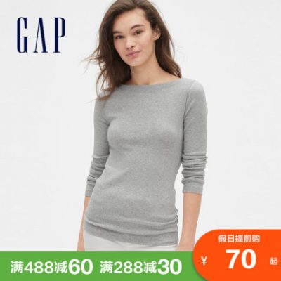 Gap phụ nữ phương thức kéo dài cổ thuyền dài tay áo phông 241906 mùa xuân phụ nữ áo sơ mi đáy màu giản dị