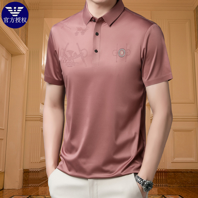 Áo thun nam trung niên mùa hè Chiamania in băng lụa ve áo ngắn tay POLO là thương hiệu quần áo nam