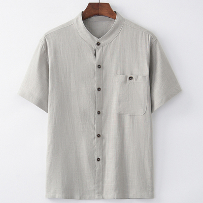Mùa hè áo sơ mi vải lanh của đàn ông trung niên mùa hè vải lanh ngắn tay của bố áo phông ngắn tay ông nội trung niên quần áo áo nịt