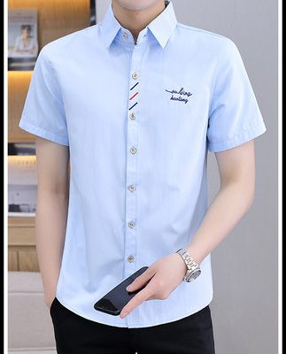 Áo sơ mi tay ngắn mùa hè mới của nam giới màu trắng mỏng xu hướng áo sơ mi thiếu niên băng lụa mỏng áo sơ mi nửa tay của nam giới