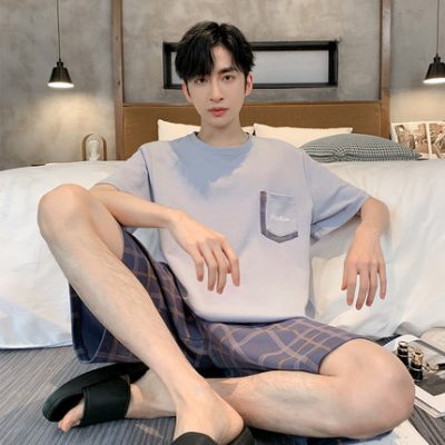 Bộ đồ ngủ nam mùa hè cotton mỏng ngắn tay có thể mặc bên ngoài bộ quần áo thường ngày cộng với size nam mặc nhà mát mẻ