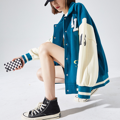 Tang Lion 2021 áo khoác đồng phục bóng chày mới của phụ nữ mùa xuân và mùa thu Phiên bản Hàn Quốc áo khoác rộng rãi kết hợp áo khoác dạ nữ ngắn đường phố