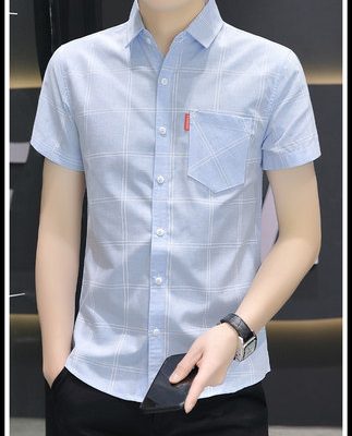 Áo sơ mi nam tay ngắn cho mùa hè Áo sơ mi kẻ sọc mỏng cho người trung niên và trẻ trung phong cách Hàn Quốc Quần áo ôm sát cơ thể của nam giới Áo khoác thường