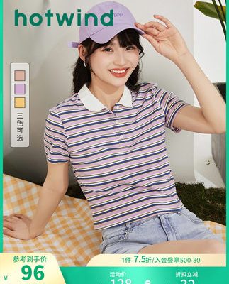 Hot Air 2022 Summer New Ladies Casual POLO Collar Sọc Tay ngắn Áo phông Ngắn ôm vừa vặn Xu hướng