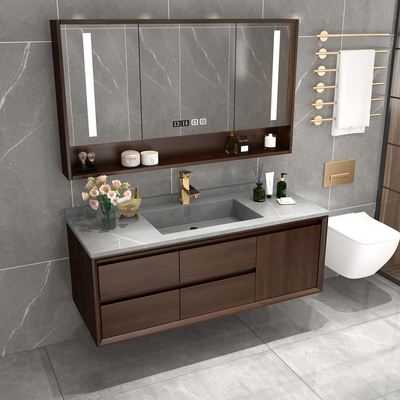 Tủ phòng tắm bằng đá phiến phong cách Trung Quốc mới kết hợp gỗ sồi gỗ cứng chậu rửa chậu rửa chậu rửa tủ kết hợp tủ phòng tắm