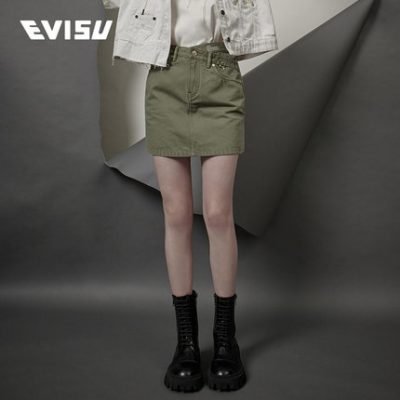 EVISU EVISUKURO 21SS Nữ váy denim thêu logo 2ESGNW1SK268FF