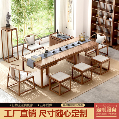 Bàn trà phong cách trung quốc mới kết hợp bàn trà gỗ nguyên khối Bàn trà Zen Kung Fu phòng trà văn phòng toàn bộ màu đen óc chó