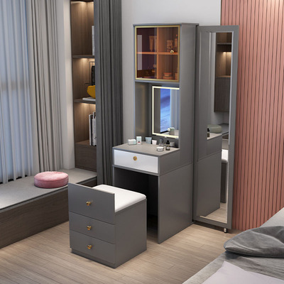 Gương soi toàn thân bàn trang điểm tất cả trong một phòng ngủ hiện đại tối giản đa chức năng có thể thu vào lưới bàn trang điểm nhỏ sang trọng màu đỏ nhạt