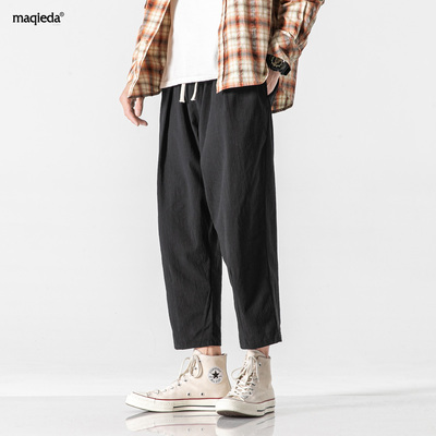 Macheda mùa hè nam quần mỏng thẳng bình thường của nam giới 9 điểm quần mỏng phần vải cotton của nam giới quần tất phù hợp với thương hiệu thủy triều