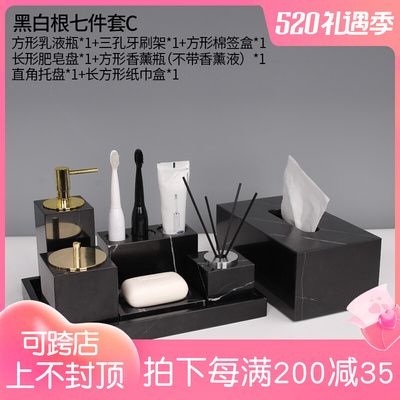 Phòng tắm bằng đá cẩm thạch bộ rửa chén nước súc miệng khay đựng cốc khách sạn năm sao vật tư phòng tắm sang trọng ánh sáng trang trí phòng kiểu mẫu sang trọng