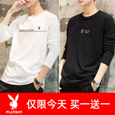 2 mảnh áo thun dài tay playboy nam 2022 quần áo mùa thu quần áo cotton hàng đầu xu hướng áo sơ mi đáy quần áo mùa thu quần áo nam