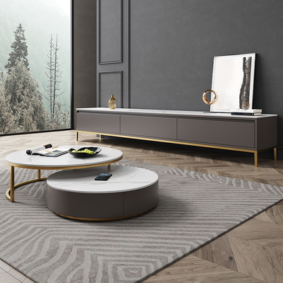 Bàn cafe tròn đá phiến nhập khẩu Ý kết hợp tủ tivi hiện đại tối giản kiểu Bắc Âu bàn trà tròn kích thước căn hộ nhỏ