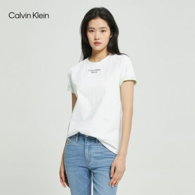CK Jeans22 mùa xuân và mùa hè nữ mới giản dị cổ tròn cotton tinh khiết kẹo cao su đơn giản LOGO Áo phông ngắn tay J218708