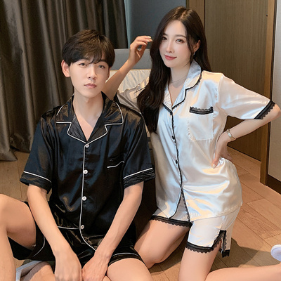 2022 mới vài bộ đồ ngủ phụ nữ mùa hè băng lụa ngắn tay quần short nam mỏng mặc nhà bộ đồ mùa xuân và mùa thu