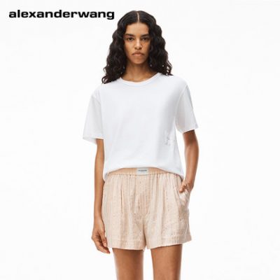ALEXANDER WANG / Alexander Wang Ladies Áo phông in logo bọt màu trắng