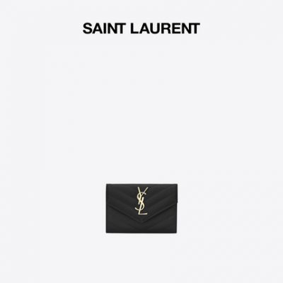 YSL / Saint Laurent dành cho phụ nữ Logo chữ đen nhỏ hạt có kết cấu da nổi họa tiết Ví nữ
