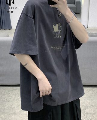Áo thun nam ngắn tay xu hướng mùa hè Nhật Bản kích thước lớn rộng rãi vải cotton năm điểm tay áo thun nam thương hiệu hàng đầu