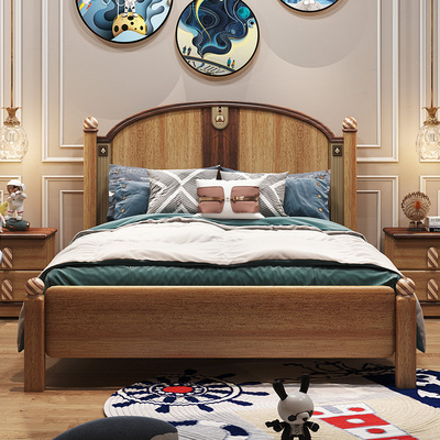 Tất cả gỗ rắn giường trẻ em giường cậu bé 1,5 mét Cậu bé kiểu Mỹ giường đơn giường trẻ em giường trẻ em phòng ngủ kết hợp đồ nội thất