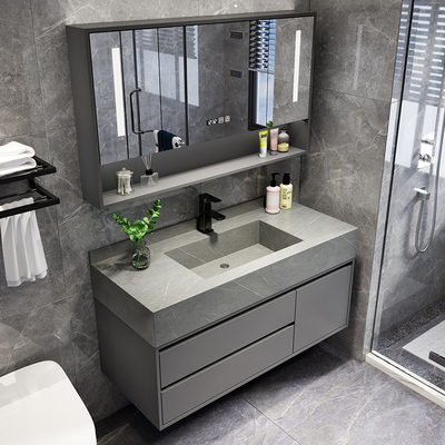 Tủ phòng tắm tích hợp đá phiến sang trọng nhẹ kết hợp chậu rửa hiện đại tối giản thông minh chậu rửa gương chậu rửa phòng tắm