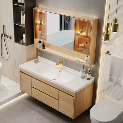 Tủ phòng tắm bằng đá phiến sang trọng nhẹ bồn rửa tích hợp bồn rửa hiện đại Phòng tắm bằng gỗ rắn bồn rửa mặt tủ gương thông minh