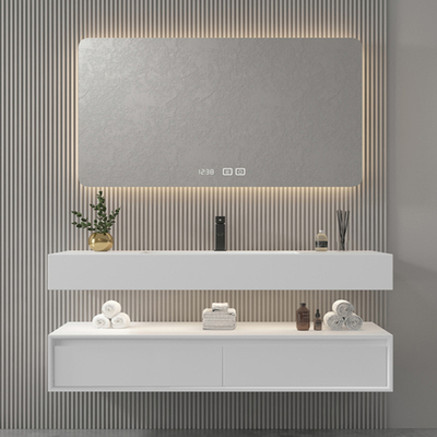 Tấm đá tích hợp chậu rửa tủ phòng tắm kết hợp phòng tắm chậu rửa thông minh ánh sáng chậu rửa sang trọng tủ phòng tắm gỗ sồi tùy chỉnh