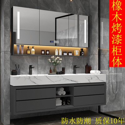 Phòng tắm hiện đại ánh sáng đá phiến sang trọng tủ phòng tắm gỗ sồi chậu rửa đôi kết hợp chậu rửa chậu rửa tủ chậu
