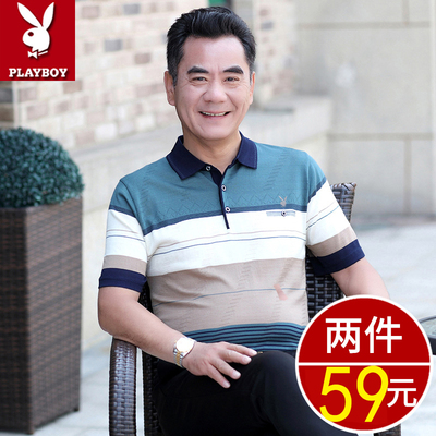 Playboy dad áo thun ngắn tay mùa hè cho nam giới trung niên 40-50 tuổi có thiện cảm với người đàn ông trung niên và cao tuổi băng lụa quần áo