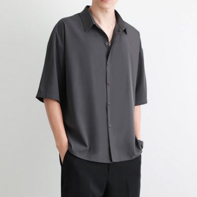 Băng lụa áo sơ mi nam ngắn tay xu hướng mùa hè mỏng cao cấp cảm giác hàng đầu xếp nếp miễn phí ủi áo sơ mi nam rộng rãi