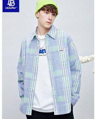Lilbetter kẻ sọc áo sơ mi kẻ sọc của nam giới áo sơ mi kẻ sọc mùa xuân và mùa thu thủy triều thương hiệu nam dài tay tất cả các trận đấu đẹp trai áo sơ mi