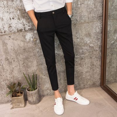 Quần nam mùa hè mỏng xu hướng Hàn Quốc quần chín điểm thon gọn chân nhỏ tất cả các kết hợp quần âu quần âu mùa hè băng lụa quần nam